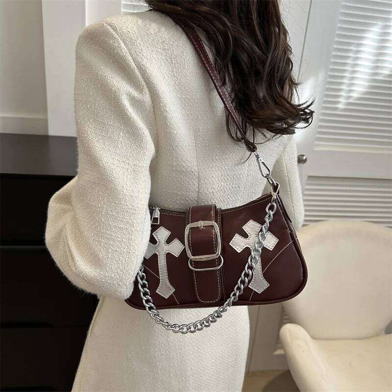 Y2k Cool Girls Underarm Pu Leather Design Women's Small Shoulder Autumn Vintage Female Chain Crossbody Bag Tote Purses Y260205