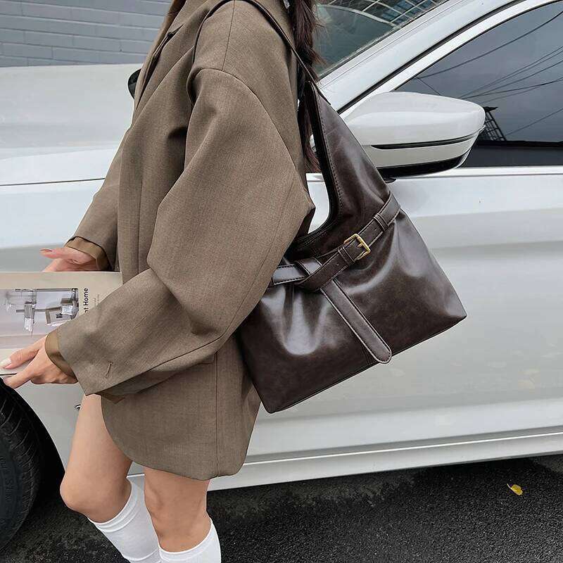 MOODS Retro Underarm Shoulder Hobo Bags For Women 2025 Luxury Designer Handbags PU Leather Pure Color Big Capacity Shopper Totes Y260204