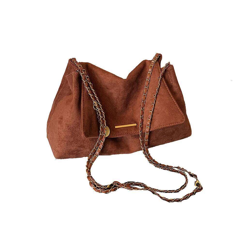 Women Suede Chain One Shoulder Bag Autumn Winter Vintage Frosted Solid Buckle Large Capacity Armpit Bags Daily Commute Packs Y260204
