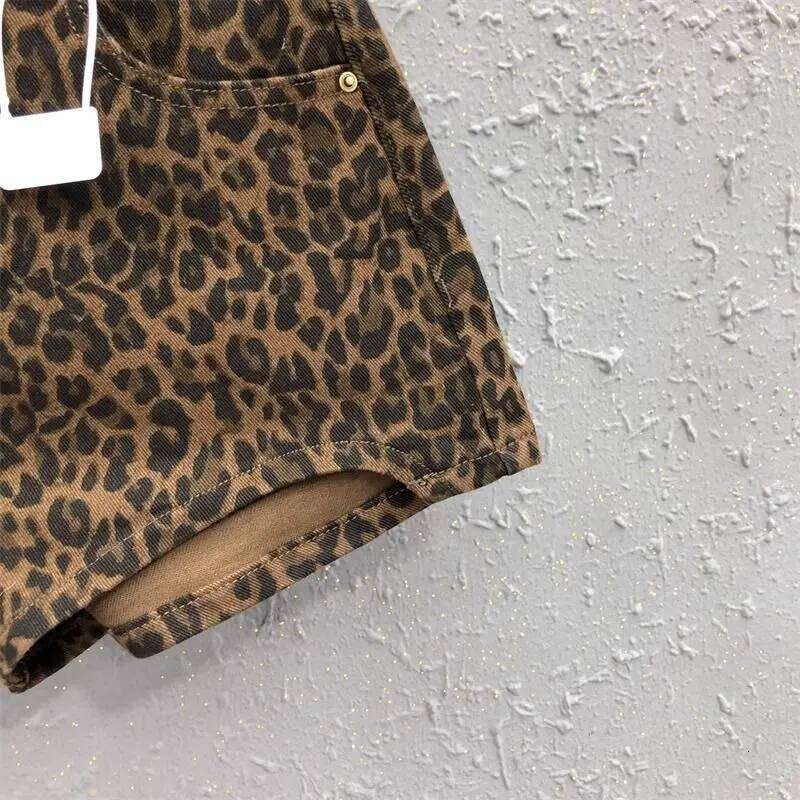 Leopard Print High Waist Denim Women's New Irregular Fashion Wide-leg Pants Booty Shorts Jeans XJ260206