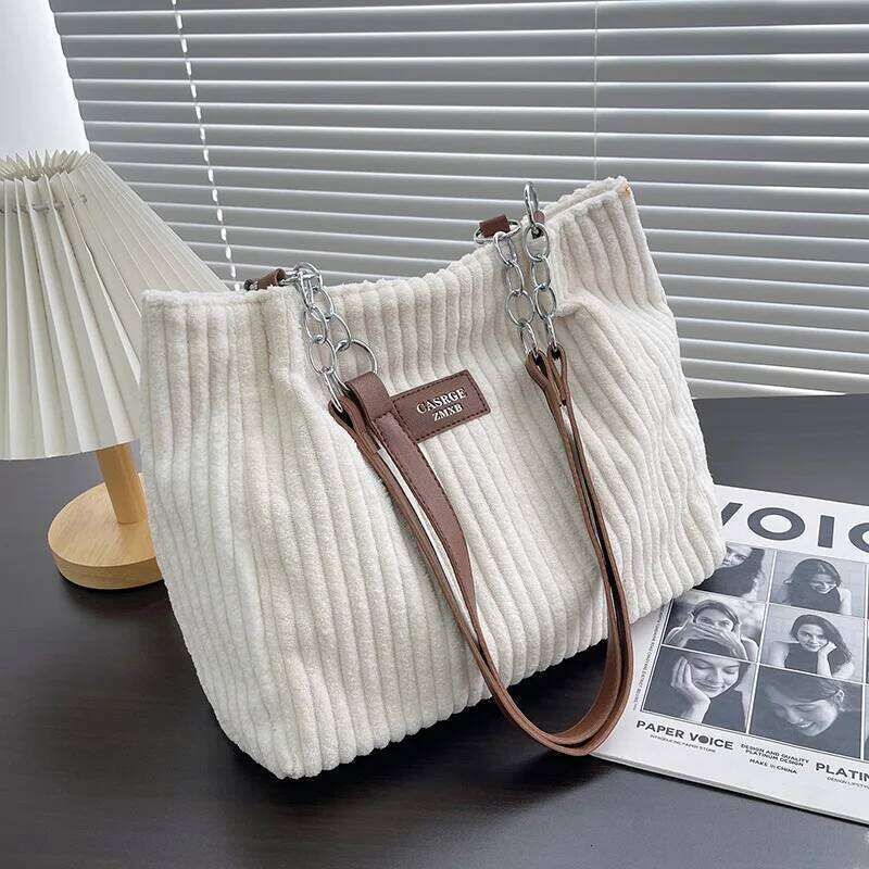 Large Capacity Chic Chain Underarm Bags for Woman Corduroy Tote Versatile Handbag Women Shoulder Female Bag Bolsos Mujer Y260205