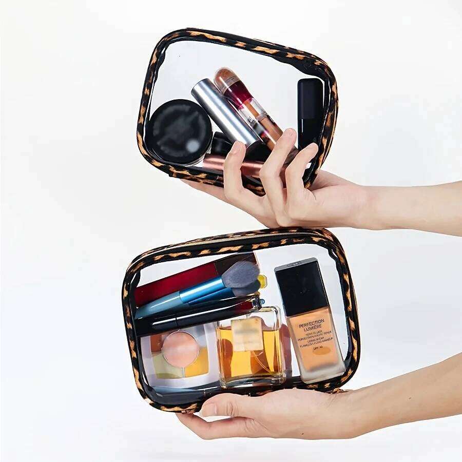 Waterproof Large Capacity Leopard Print Clear Makeup Bag Portable Travel Toiletries Storage Cosmetic Organizer with Zipper Y260206