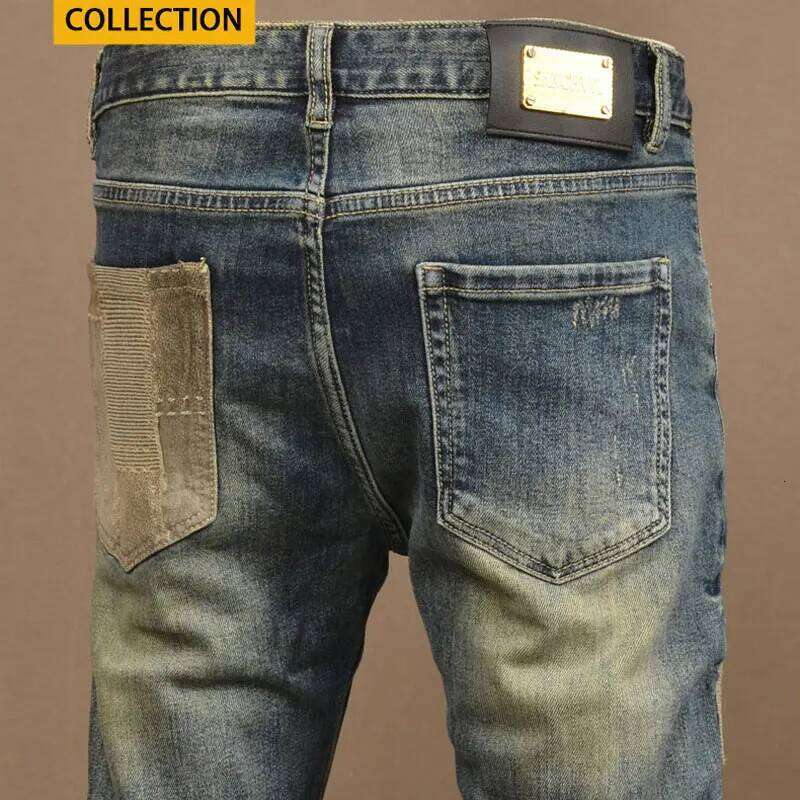 Y2KFashion New Patch Washed NostalgicY2K Stretch Slimming Retro Blue Jeans High Street Hip Hop Italian Pants Hombre X260207 - view 6