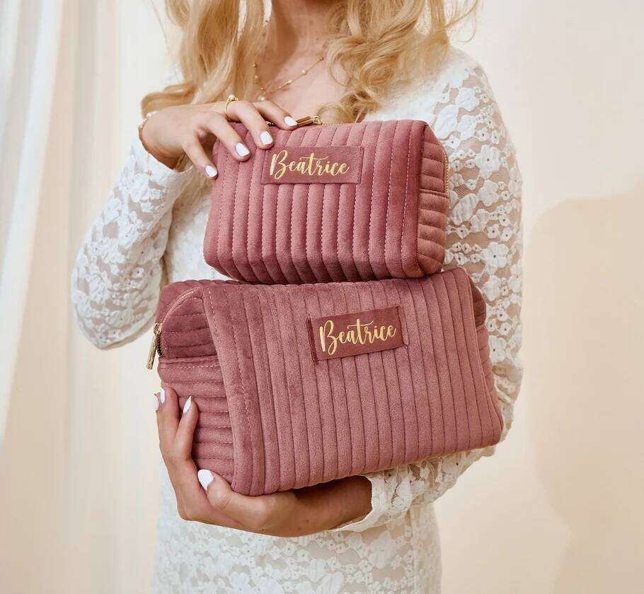 Custom Makeup Wedding Personalized Cosmetic Travel Velvet Toiletry Bag, Mother's Day Gift, Best Mom Gift for Her Y260206