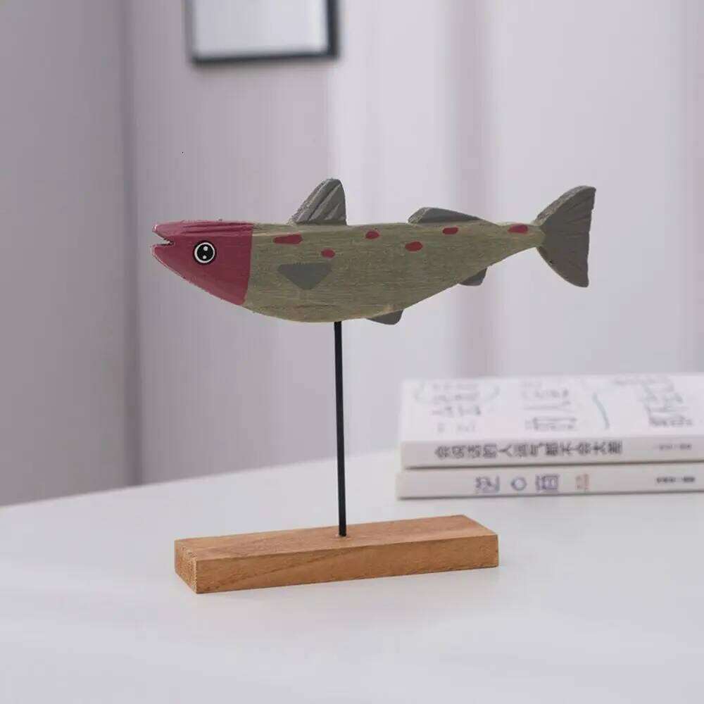 Colorful Wooden Statue Nordic Style Fish Sculpture Ornaments Creative Living Bedroom Dining Room Home Decoration Gifts S260204 0aa