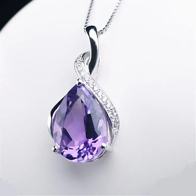 Buyee 925 Sterling Silver Female Stone Pendant Chain Natural Amethyst Aquamarine Necklace for Women Fashion Fine Jewelry Chain260202