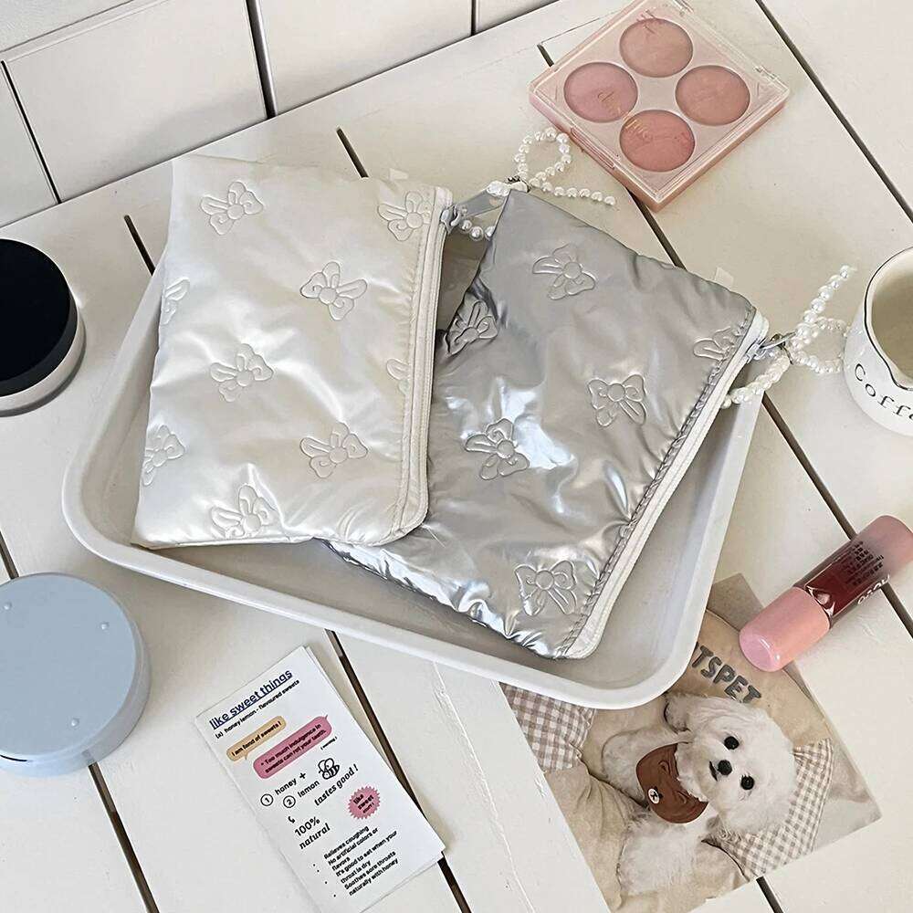 Fashion Bow Women Pearl Zipper Makeup Portable Coins Lipsticks Cosmetic Storage Pouch Purse Ladies Mini Bag Y260206