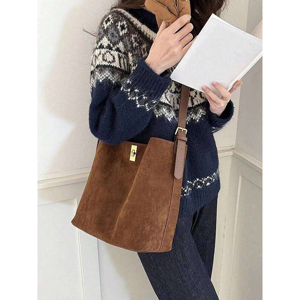 2025 New Autumn/Winter Retro Suedette Crossbody Large Capacity Shoulder Fashion Leisure Commuter Women's Bag Y260204