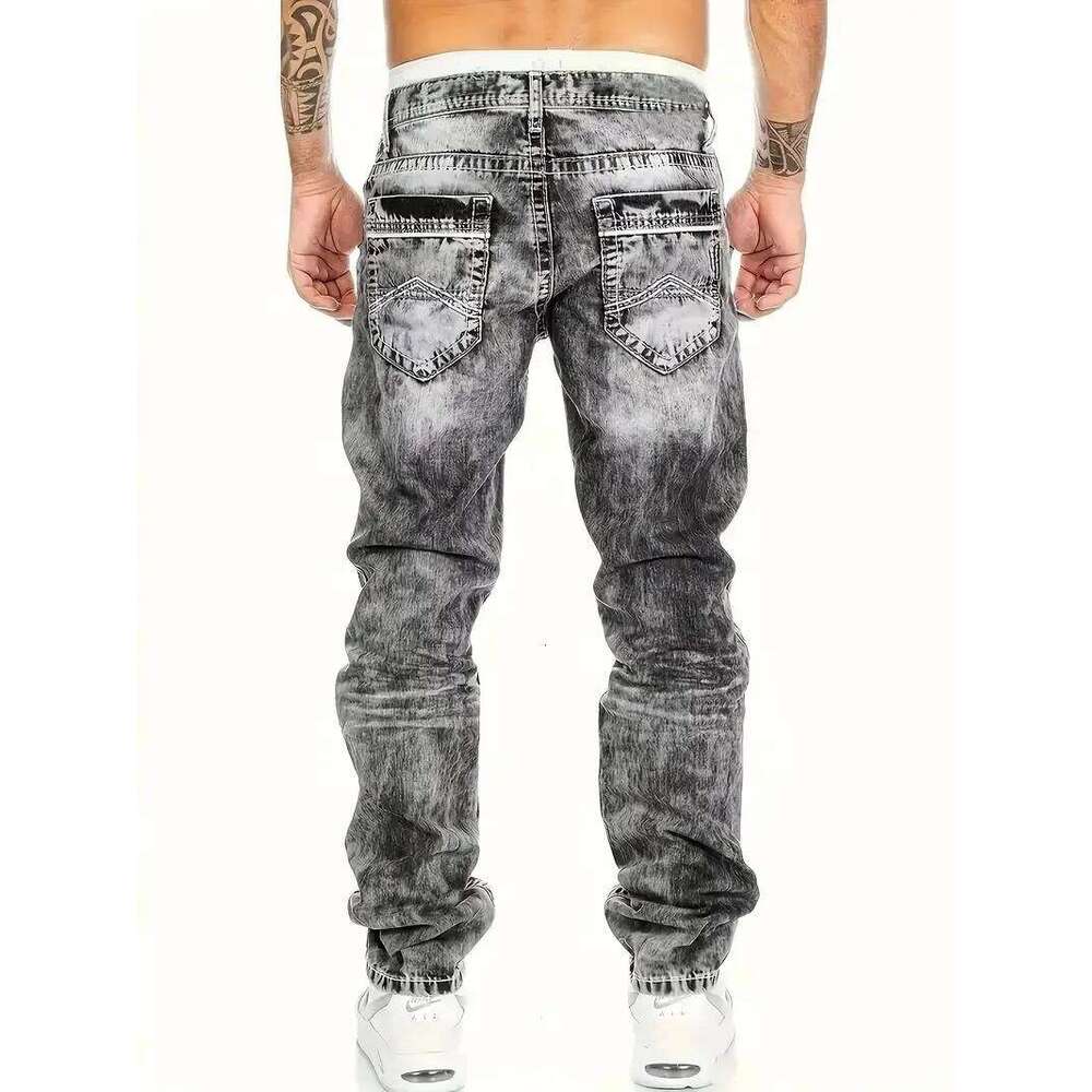 1pc Men's Casual Slim-Fit Stretch Jeans, Fashionable Street-Style Gradient Denim Pants with Washed-Out Look, Regular Fit, Machin X260207