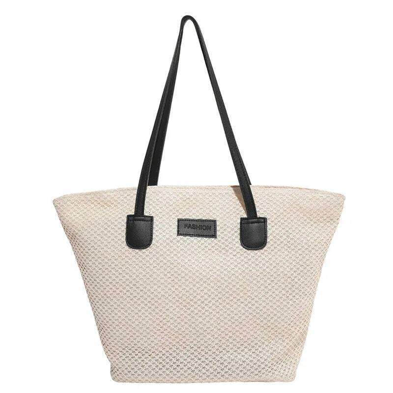 Portable Women's Beach Straw Bag Leisure Commuter Ladies Travel Shoulder Bags Solid Color Simple Female Large Capacity Handbag Y260205