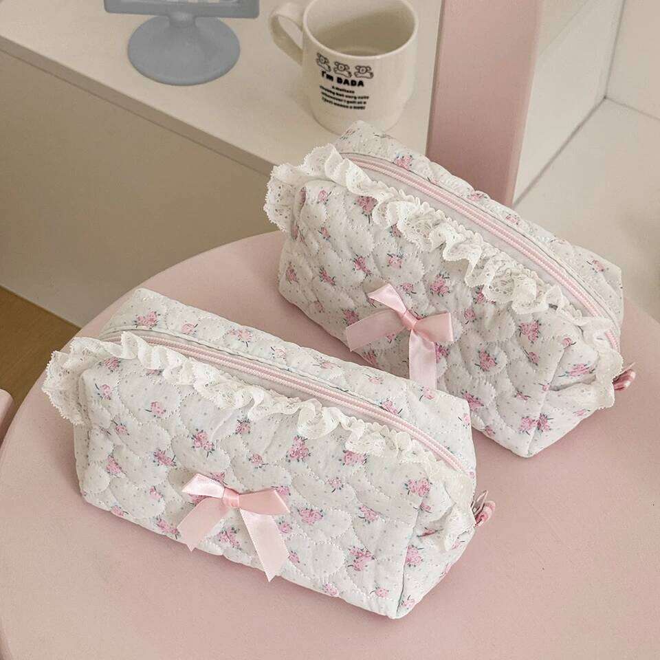 Wholesale Flower Women Lace Small Makeup Bag Travel Organizer Cosmetic Handbag Pouch Gilrs Cute Bow Square Zipper Wallet Bags Y260206