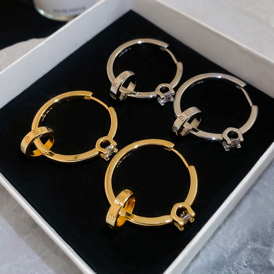 Real gold-plated zircon round earrings, casual, simple, stylish, versatile, light luxury, high-end earrings for women - view 8