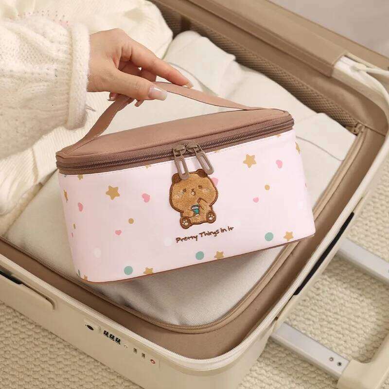 Milk Tea Bear World Cover Travel Storage Cartoon Cosmetic Bag Large Capacity2025New style Y260206