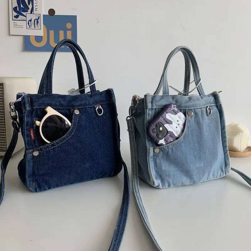 Simple Design Women's Denim Shoulder Messenger Bag Solid Color Ladies Handbags with Pocket Vintage Female Girls Small Tote Bags Z260207 - view 3