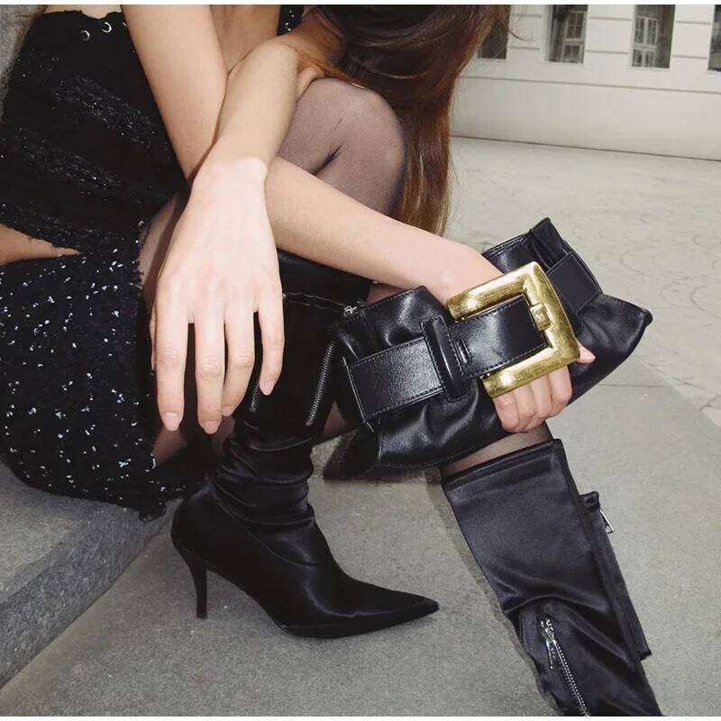 Y2k Belt Buckle Fashion Women's Handbags Pleated Design Cool Girls Underarm Bag Vintage Shoulder Bags Chain Tote Purses Y260205