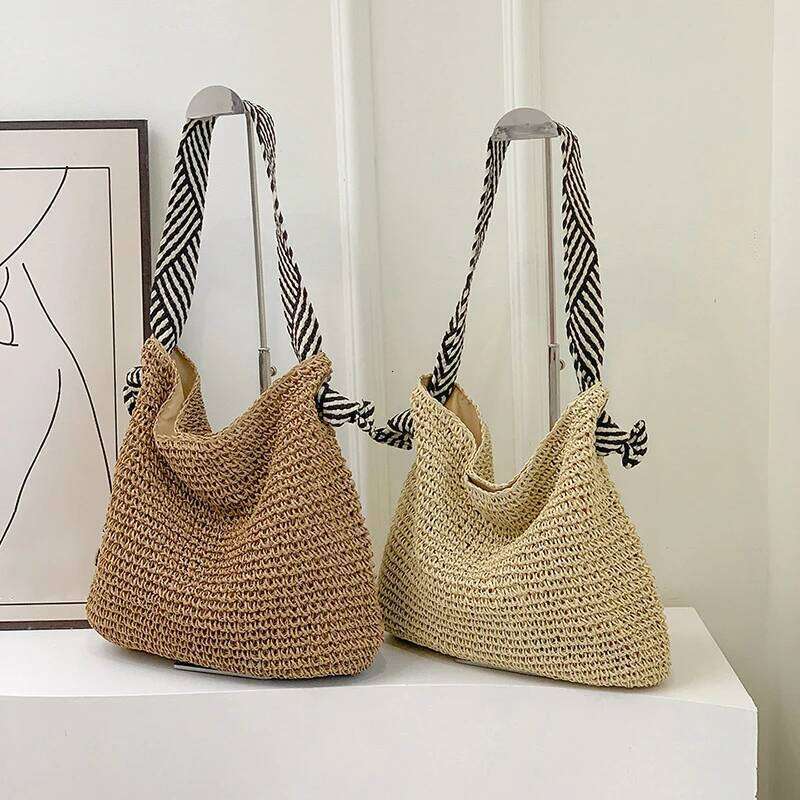 Fashion Straw Beach Basket Women Rattan Large Capacity Woven Hand-made Handbag Female Purse Totes Shoulder Bag Y260204