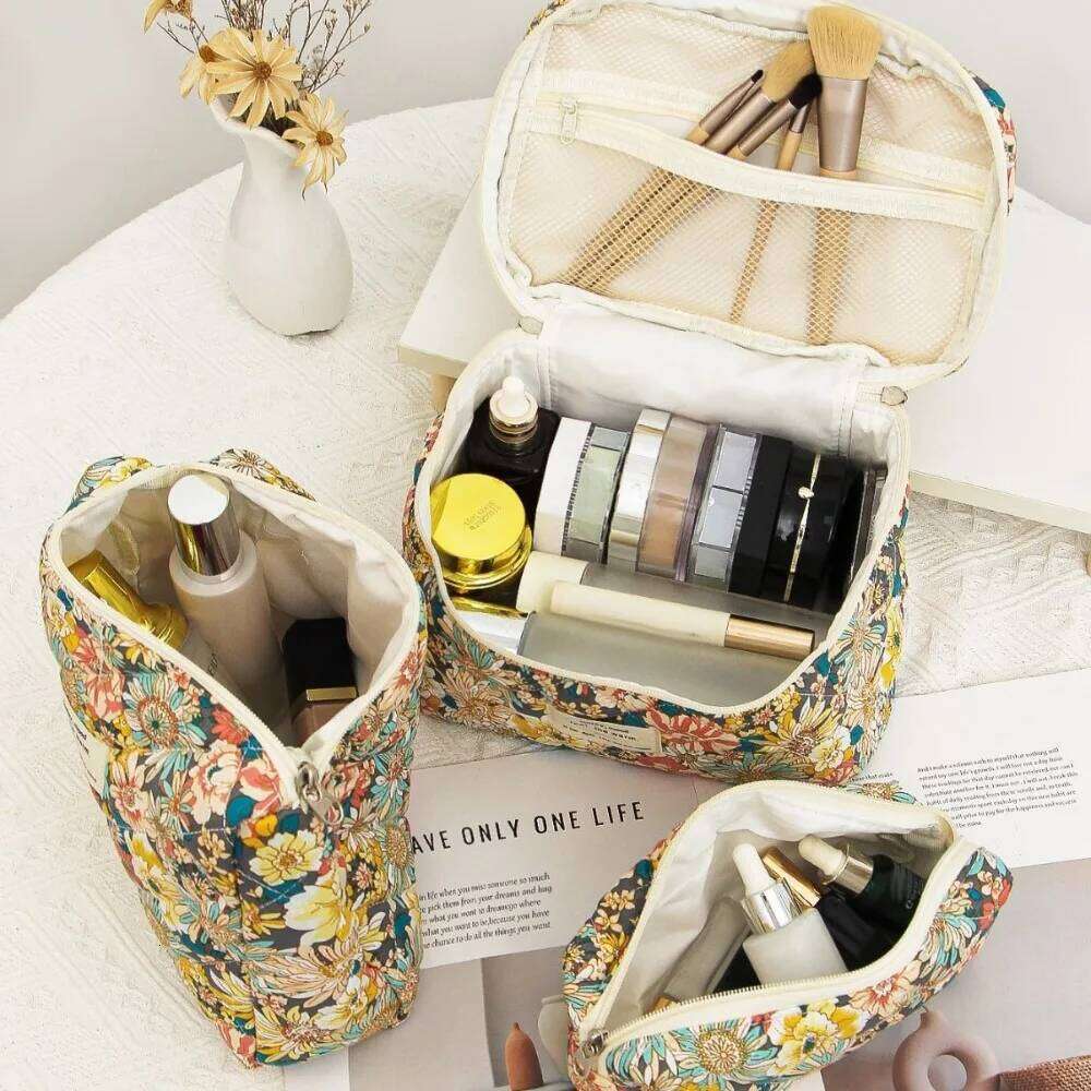 Fashion Floral Print Women Quilting Cosmetic Portable Travel Makeup Storage Pouch Handbag Mini Organizer Make Up Bag Y260206