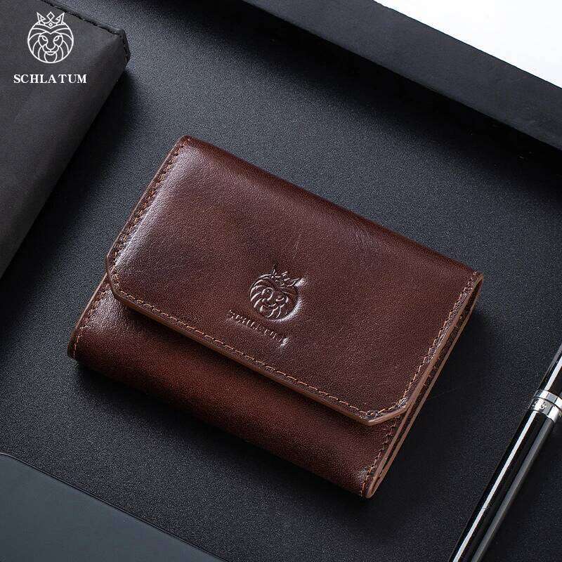 Genuine Leather Wallet for Men Minimalist Tri-Fold Purse with RFID Protection Zipper Coin Pocket Credit Card Slots Y260206