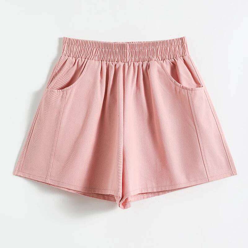 Summer Women's Pockets Elastic Solid Shirring High Waist Casual Sports Loose 5/4 Trousers Fashion Office Lady Vintage Shorts XJ260206