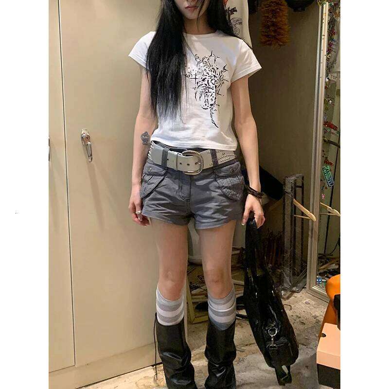 Y2K 2000S Cargo Women Harajuku Streetwear Baggy Shorts Summer Vintage Gyaru Aesthetic Pockets Casual Hot Short Pants New XJ260206