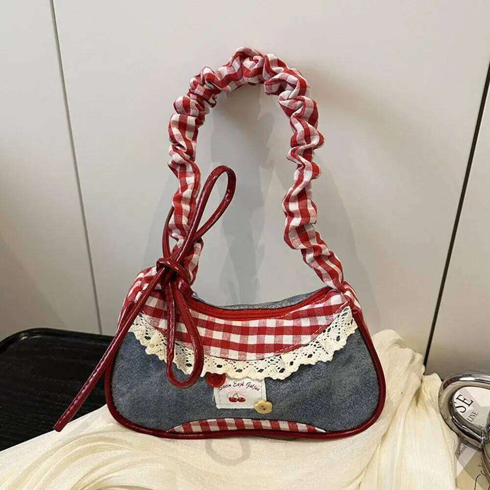 Fashion Pink Mini Handbags Harajuku Plaid Contrast Color Shoulder Crescent Bag For Women Girls Underarm Bags Y260205