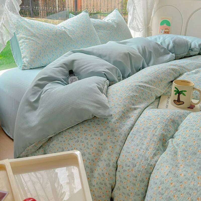 Small Zhu four-piece set of small fresh washed cotton bed sheet and quilt cover XJ260206