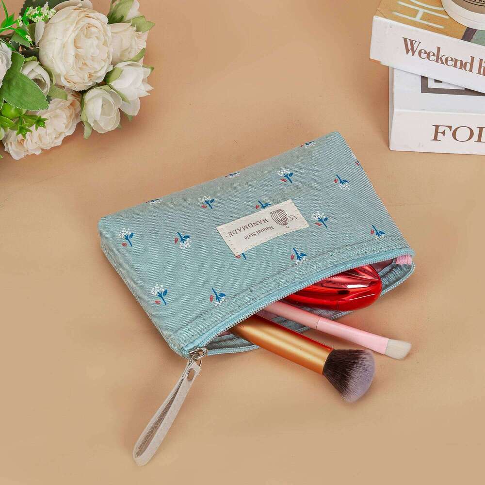 Canvas Printed Makeup For Women Waterproof Portable Instagram Style Student Pencil Case, Travel Storage Toiletries Bag Y260206