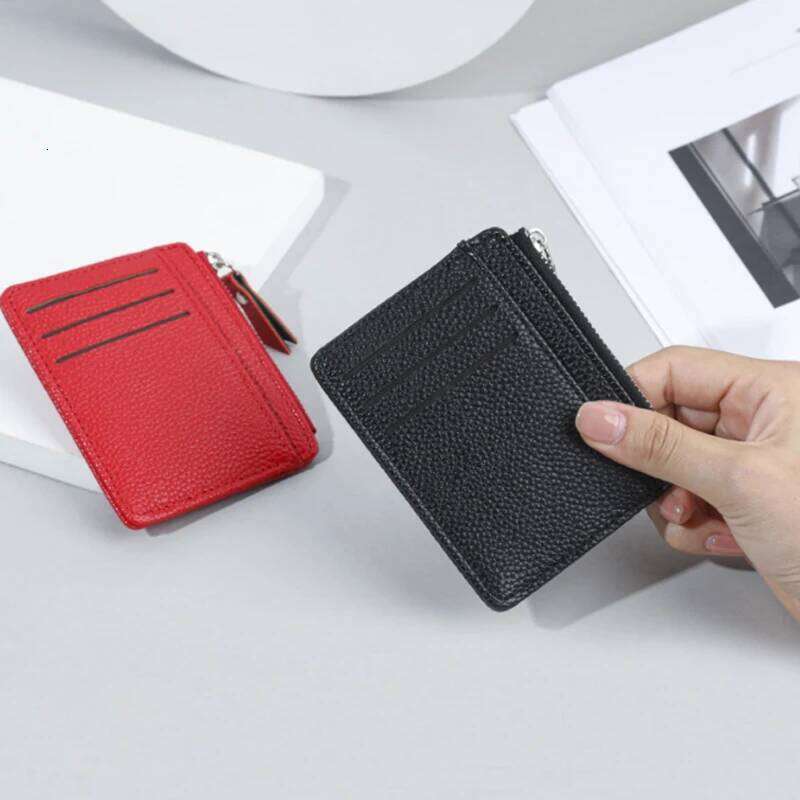 Fashion Mini ID Holders Bags Men/Women Business Credit Holder PU Leather Slim Bank Card Case Organizer Wallet Zipper Y260206