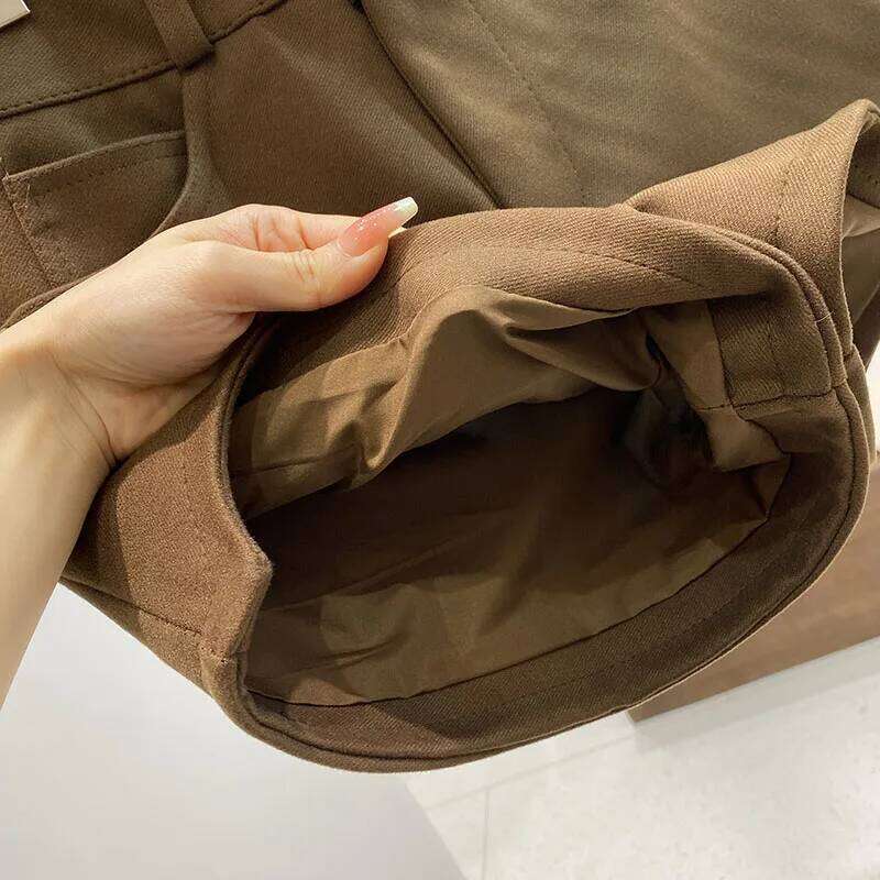 Women's Autumn Winter High Waist Wool&blend Wide Leg Shorts Lady Solid Color Hot Girl Boot Short Pants XJ260206