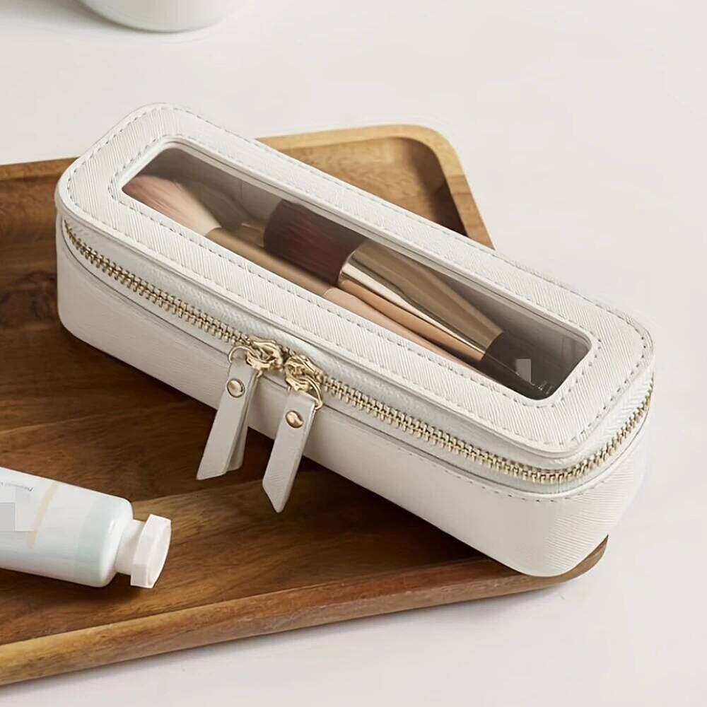 PU Case Transparent Wash Dual Zipper Makeup Brush Holder Travel Toiletry Bag Y260206