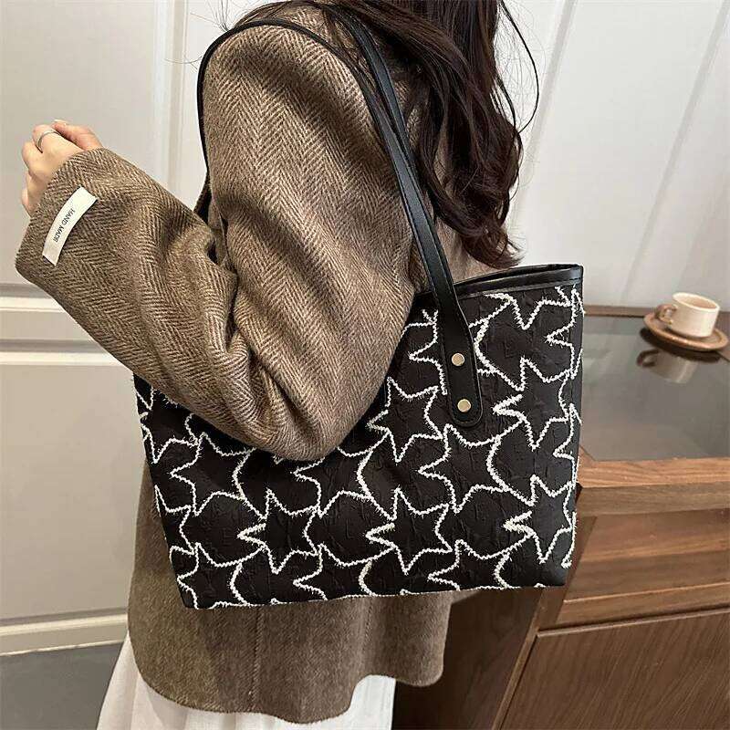 Casual Star Embroidery Women Shoulder Bags Large Capacity Ladies Tote Underarm Bag Daily Versatile Portable Female Handbags Y260205