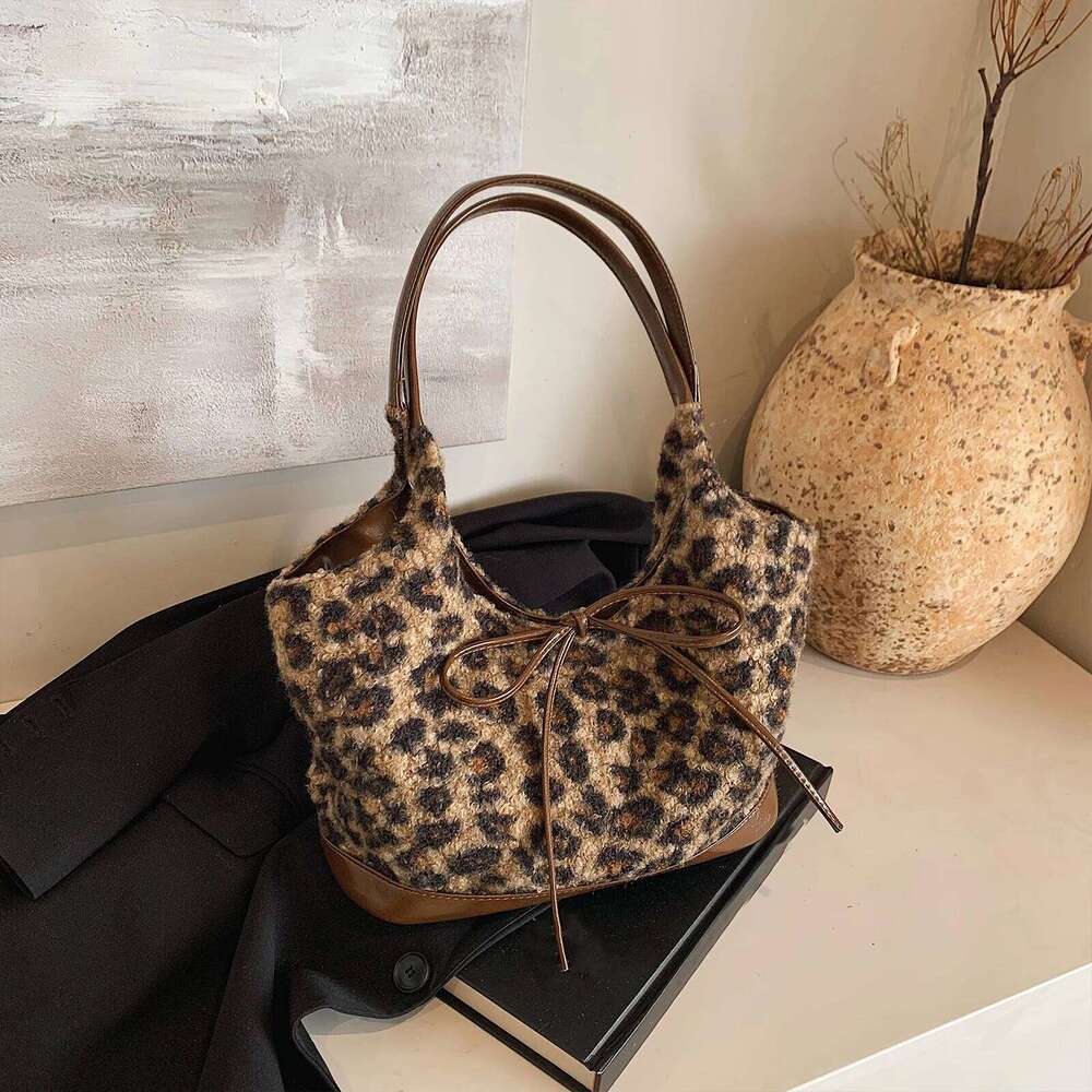 Rayon Leopard Print Shoulder Large Underarm with Bow Commuter Bag for Women Work Shopping Travel Daily Y260205