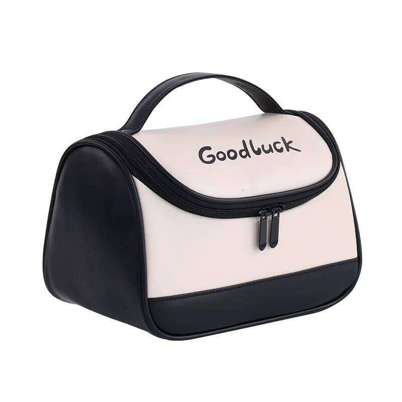 Women's PU Leather Hanging Makeup Bag Portable Travel Cosmetic Organizer Bathroom Toiletry Pouch with Handheld Design Y260206