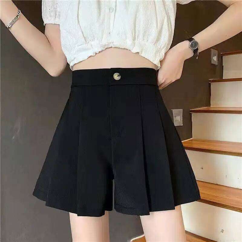 Korean Fashion Simple Sweet High Waist Casual Suit Shorts Women Solid Button Zipper Barrel Pleated Big Size Wide Leg Short Pants XJ260206