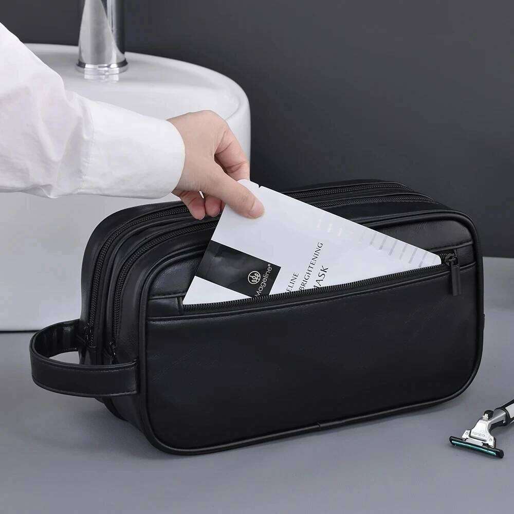 Travel Toiletry Bag Large Shaving Dopp Kit Water-resistant Bathroom Toiletries Organizer PU Leather Cosmetic Bags Men Women Y260206