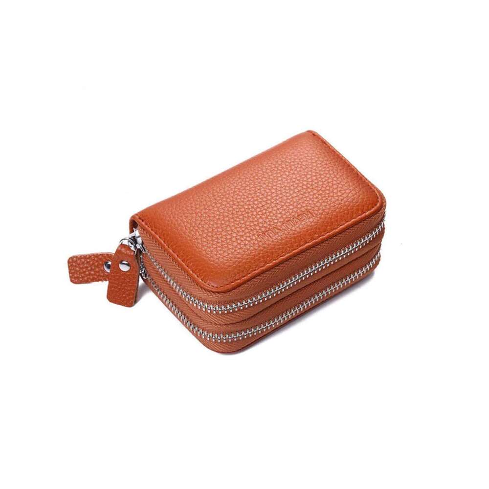 Fashion Credit Holder Wallet Genuine Leather Double Zipper Large Capacity Lady Card Case Y260206