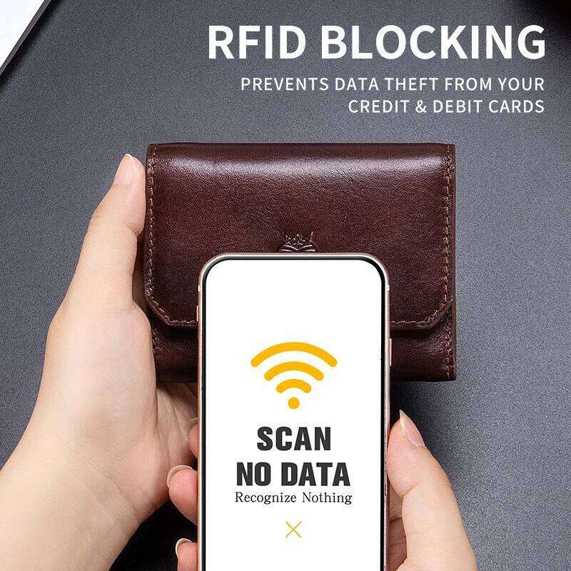 Genuine Leather Wallet for Men Minimalist Tri-Fold Purse with RFID Protection Zipper Coin Pocket Credit Card Slots Y260206