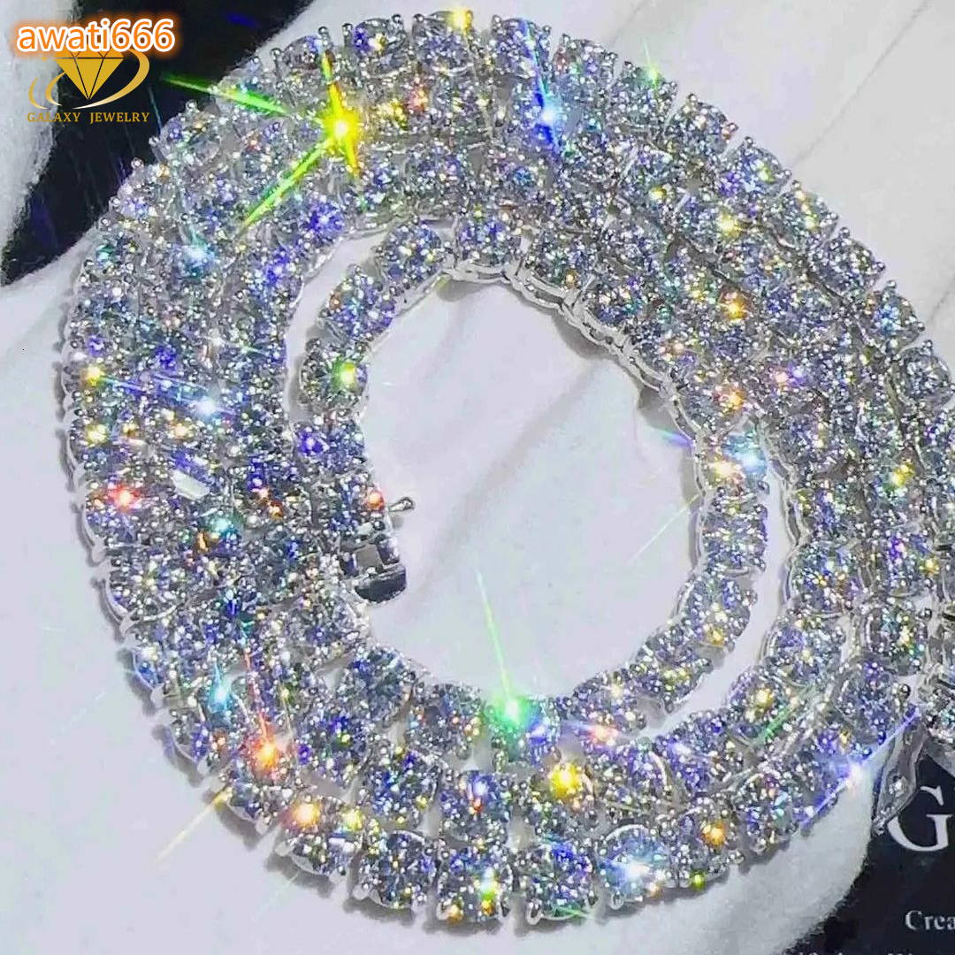 Hip Hop Fine Jewelry White Gold 925 Sterling Silver VVS Moissanite Diamond Cluster Tennis Chain Bracelet Necklace With GRA
