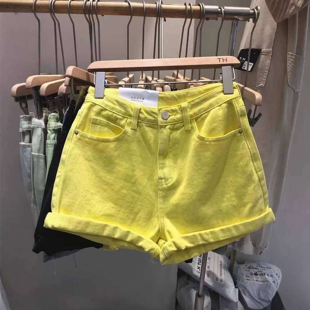 Lemon Yellow Denim Women's 2026 New High Waist Wide Legs Thin Hot Pants Jean Shorts XJ260206