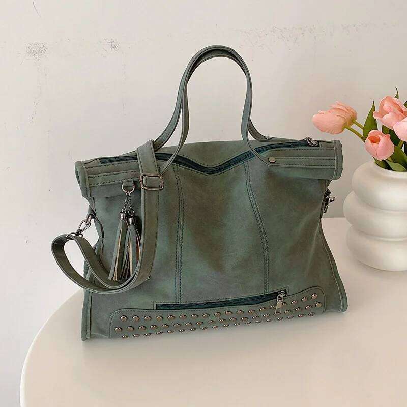 Women Luxury Designer Rivet Large Handbag Quality Leather Shoulder Totes Purse Casual Big Bag Female Crossbody Bags Y260204