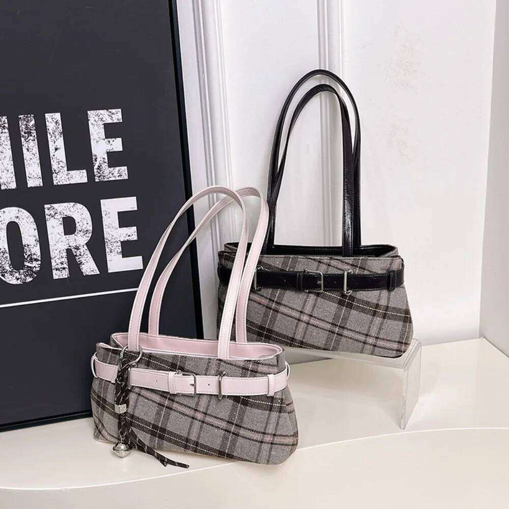New Handbag Boho Shoulder Bell Pendant Lightweight Tote Plaid Women's Bag Women Z260207