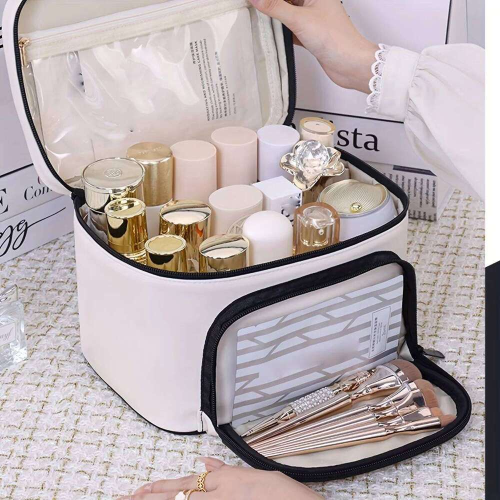PU Portable Cosmetic Storage BagLarge Capacity Waterproof Makeup BagMultifunctional Travel Toiletries Organizer Bags Y260206
