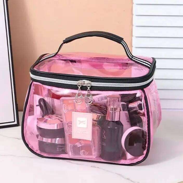 New PVC Wash Transparent Waterproof Cosmetic Large Capacity Handheld Makeup Storage Bag Women Y260206