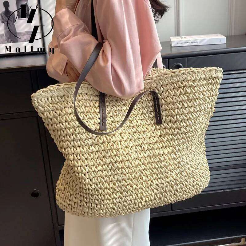 Straw Woven Tote Bags Casual Large Luxury Design Capacity Handbag Beach Shoulder Simple Women's Bag Style Shopping Summer bolsos Y260205