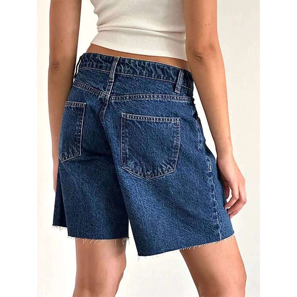 Women s High Waisted Distressed Denim with Frayed Hem and Pockets - Casual Vintage Bermuda Jean Shorts for Summer Beach XJ260206