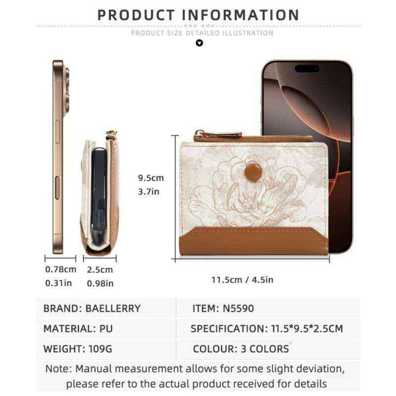 New Multi-Functional Anti-Demagnetization Peony Print Small Money Clip, Multi-Slot Short Wallet For Women, Card Holder Y260206