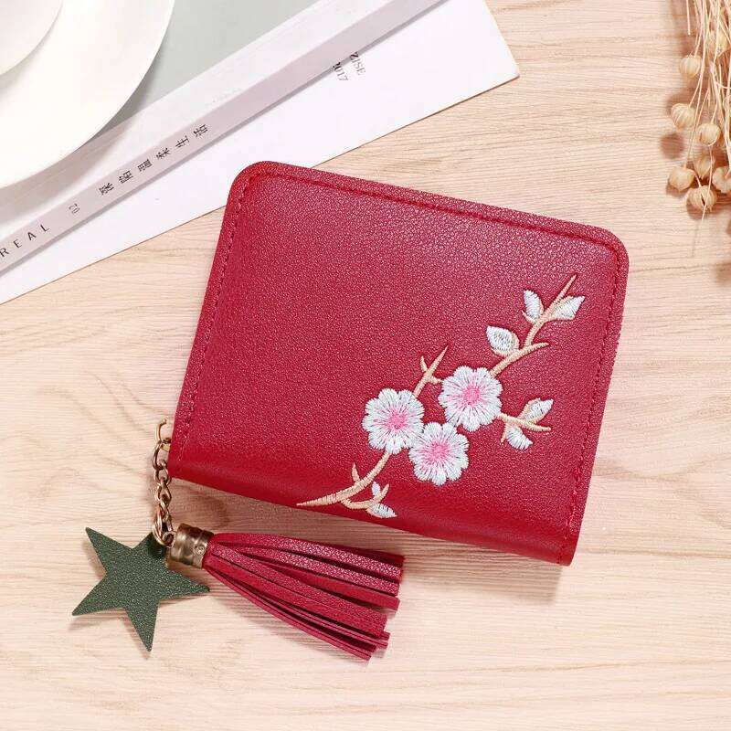 Plum Embroidered Chinese Style Women Short Zipper Ladies Small Clutch Card Holder Female Coin Purse Wallet Monedero Mujer Y260206