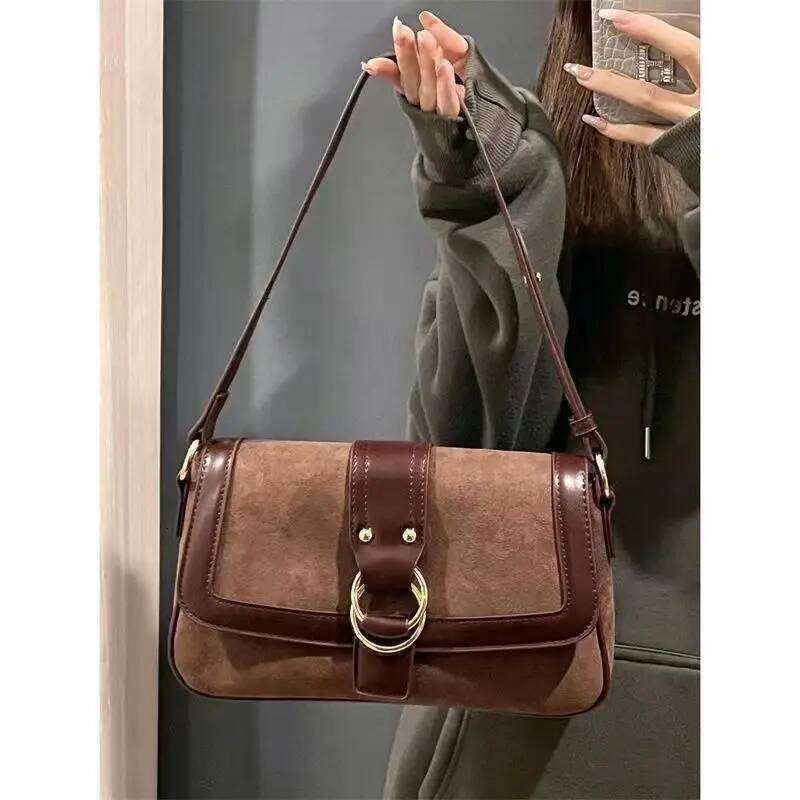 Retro Faux Suede Women's Shoulder Maillard Style Ladies Underarm Bags Simple Female Crossbody Bag Clutch Purse Handbags Y260205