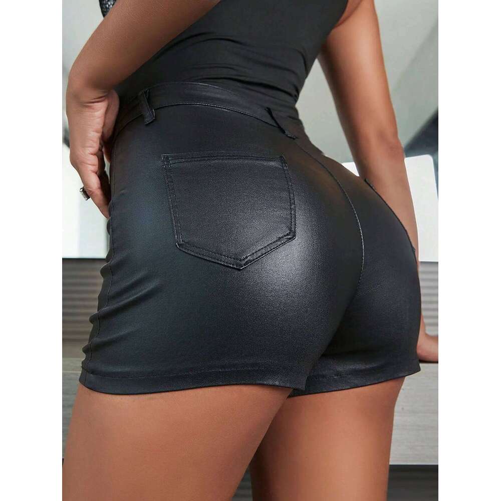 Women's Shorts Summer New Fashion PU Leather Slim Tight Pants Sexy Nightclub Black Skinny Y2K Short for Female Clubwear XJ260206