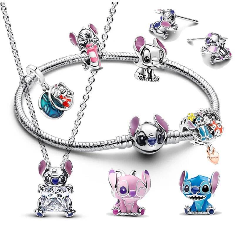 New Hot Charms Disney Stitch Necklaces and Bracelets 925 Silver Pendant Beads Original Women Bracelet Bangles DIY Jewelry Gift